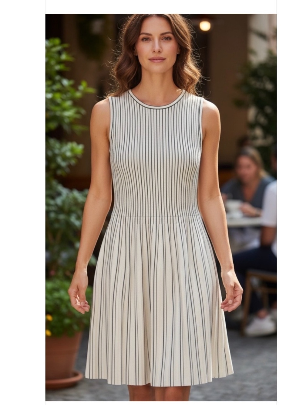 Theory Striped Sleeveless Fit & Flare Shell Dress- Small.